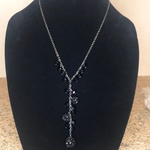 Black faceted bead dangle Y necklace